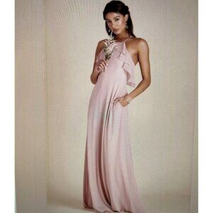 Birdy Grey Jules Chiffon Maxi Formal Bridesmaid Prom Dress Rose Quartz Size M